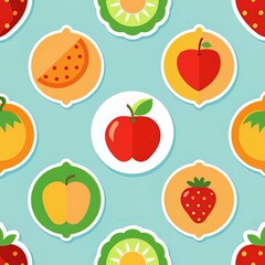 Seamless Fruit Pattern with Icons and Labels