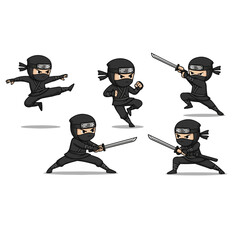 Obraz premium Dynamic Black Chibi Ninjas in Action