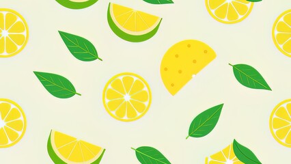Bright Lemon and Lime Slices Seamless Pattern