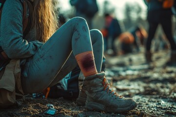 People getting  injuries, close-up of person with bruised knee, Generative AI