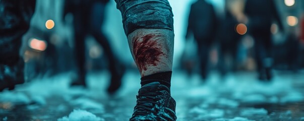 People getting  injuries, close-up of person with bruised knee, Generative AI