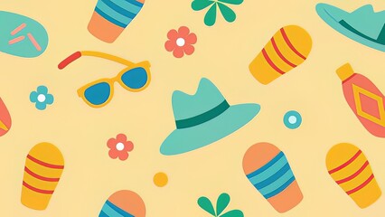 Summer Beach Essentials Seamless Pattern