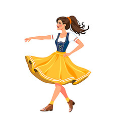 From the series "oktoberfest", girl in a dirndl dances a folk dance,  on isolated transparent background