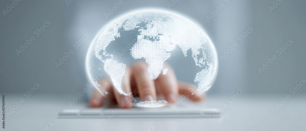 Poster global connectivity through technology visualizing the digital world virtual space infographic style