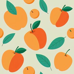 Fresh Orchard Fruits Seamless Pattern with Leaves