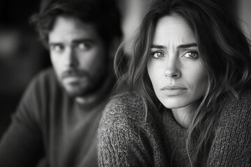 Sad mature woman sitting away from her husband after an argument, Generative AI