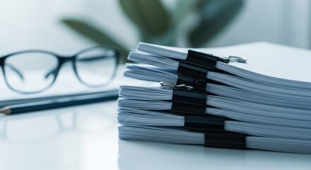 Essential Tools for Focused Work Stacked Documents Secured with Binder Clips