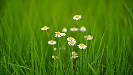 green grass with flowers