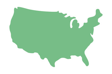 Obraz premium Green silhouette map of the United States on a clean white background