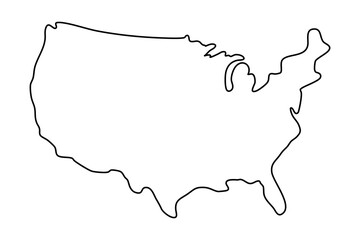 Simple outline map of the United States drawn with a clean black line on white background

