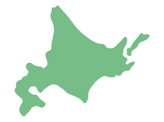 Simple green silhouette map of Hokkaido, Japan, with clean flat design on white background

