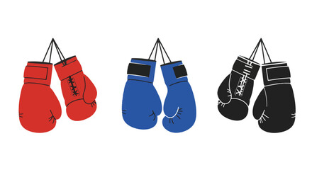 Flat Minimal Hanging Boxing Gloves Vector Set
