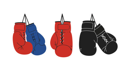 Flat Minimal Hanging Boxing Gloves Vector Set