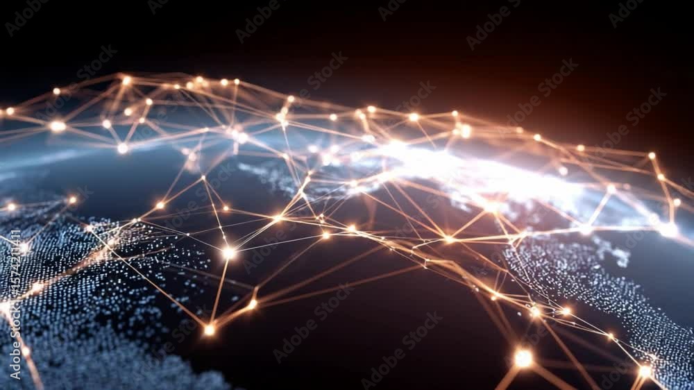 Poster global network visualization: a mesmerizing visual representation of a global network, with intercon