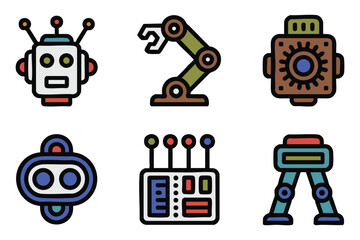 Retro Robot Icons: A Collection of Vintage-Style Bot Illustrations