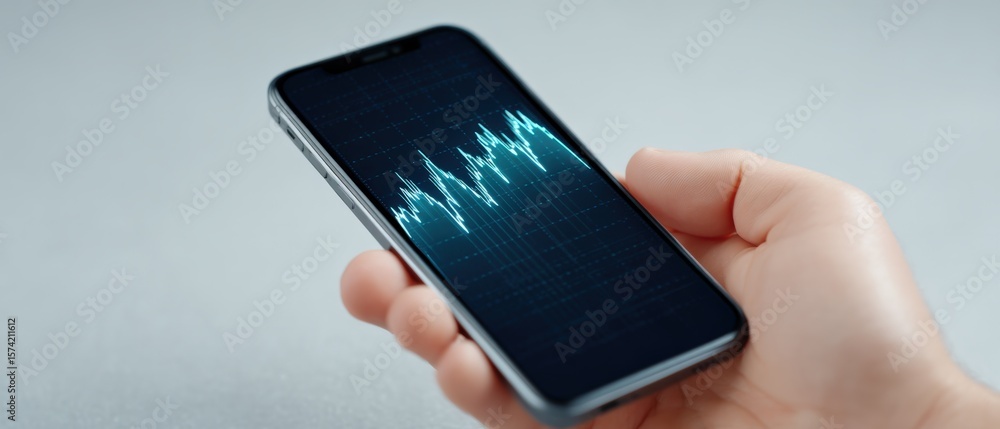 Aufkleber mobile technology innovation handheld device displays sound wave visualization digital environment c