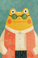 Fototapeta premium Chubby frog wearing glasses, looks intelligent and adorable in attire