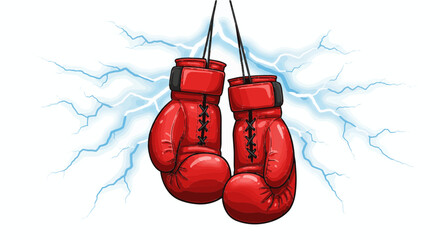 Hanging Boxing Gloves Vector for Gym Poster with Lightning Background