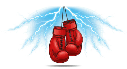 Hanging Boxing Gloves Vector for Gym Poster with Lightning Background