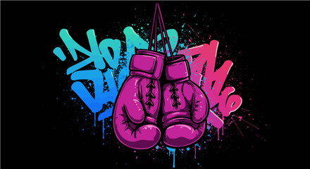 Hanging Boxing Gloves Vector with Graffiti Background