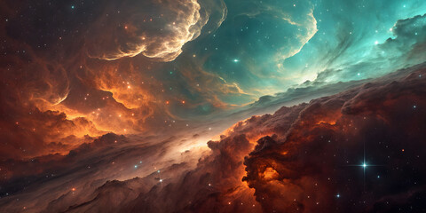 Cosmic clouds and stars illuminate the vast expanse of deep space