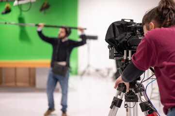 Students learning in a TV Studio set. High quality photo