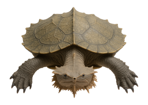 Mata mata turtle with leaf-like, camouflaged shell and fringed head