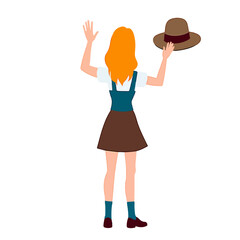 From the series "oktoberfest", a girl with a hat in her hand meets or sees someone off,  on isolated transparent background