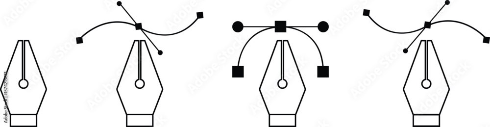 Aufkleber pen tool cursor set. vectors computer graphics. logo for designer or illustrator. design icons. curv