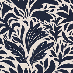 Fototapeta premium Abstract leaves and flower seamless pattern.