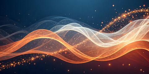 Abstract waves of light and sparkling particles create a dynamic background