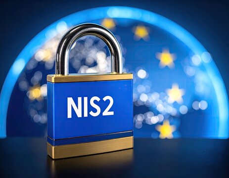Blue padlock with text NIS2 over European map