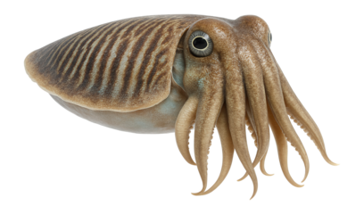 Common cuttlefish with robust, oval body and striped mantle pattern