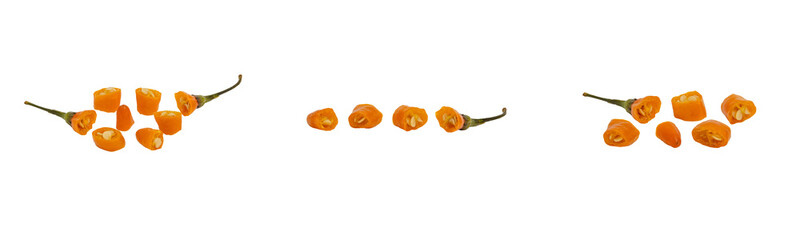 sliced yellow habanero peppers isolated on transparent background