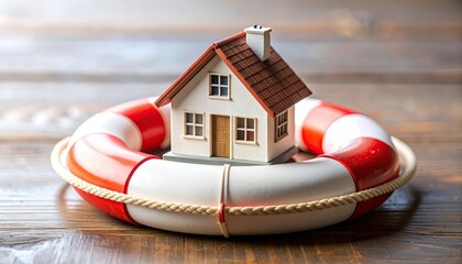 Miniature house on life preserver