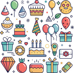 Birthday seamless pattern with party icons and festive celebration elements in vector style