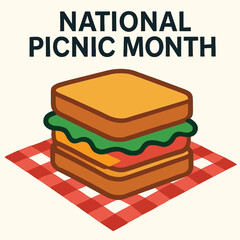 National Picnic Month Vector – Stylized Sandwich on Checkered Cloth