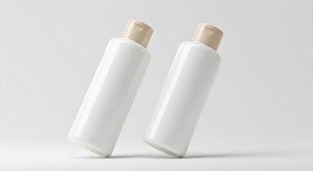 Empty Cosmetic Bottles Mockup on White Background, 3D Render of Plastic Bottles for Advertising Design