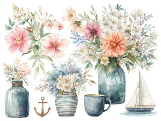 Floral bouquet creates serene seaside charm with touch of summer joy