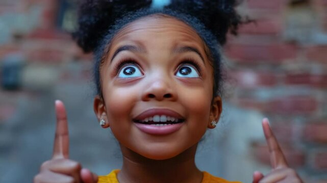 Excited Girl Mimicking Surprise with Hands
