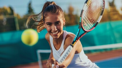 Young woman playing tennis on court