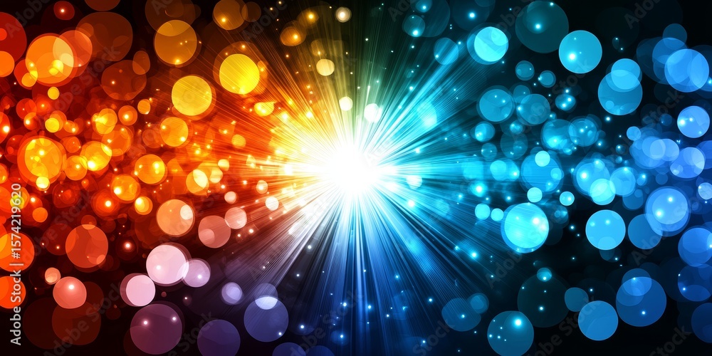 Poster dynamic convergence of light and radiating bokeh shapes creating a vivid and abstract design effect