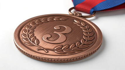 Bronze Medal with Embossed Number Three and Laurel Wreath.