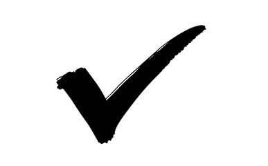 Black check mark icon, hand-drawn, as if painted with a brush © ブランチマイニング