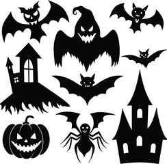 halloween silhouettes black icon and character