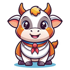 Obraz premium Cute cartoon cow with big eyes and a red bow tie