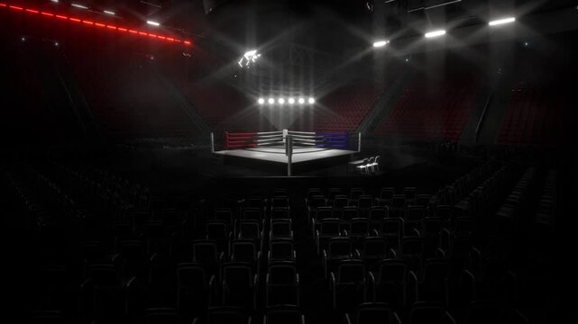 Empty Boxing Arena With Spotlight On The Ring