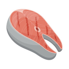 Grilled fish illustration on transparent background. Salmon icon. Design element for cooking theme, restaurants, cafe, outdoor cooking, posters, patterns, logos. Flat cartoon style.Vector design