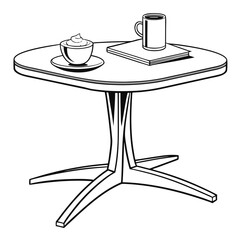 Coffee table with cup and saucer book drink