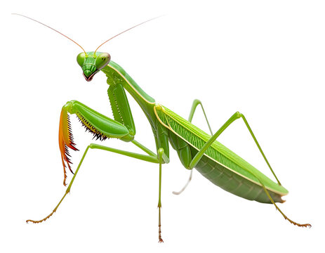 European Praying Mantis in Standing Pose, Isolated PNG on Transparent Background PNG